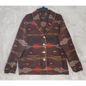 Bit & Bridle Jacket Womens XL Brown Tribal Southwestern Button Down Cotton EUC